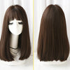 Realistic Long Straight Hair Wig Synthetic Fiber Headgear For Women, Style:Short Brown-Black 45CM