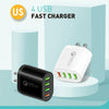 QC-04 QC3.0 + 3 x USB2.0 Multi-ports Charger with 3A USB to 8 Pin Data Cable,US Plug(White)