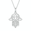 SCN490 Sterling Silver S925 Hand of Fatima Hollow Lotus Plated Platinum Necklace