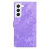 For Samsung Galaxy S22+ 5G Lace Floral Embossed Magnetic Buckle PU Phone Case With Wrist Strap(Purple)