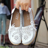 Women Casual Peas Shoes Leather Flats Breathable Hollow Loafers, Size: 38(White)