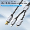 2 in 1 Type-C and 8 Pin to USB-B MIDI Instruments Printer Cable, Length: 1m, Length:1m(Black)