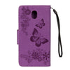 For Galaxy J7 (2017) (EU Version) Pressed Flowers Butterfly Pattern Horizontal Flip Leather Case with Holder & Card Slots & Wallet & Lanyard (Purple)