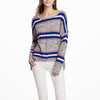 Women Knitwear Turtleneck Sweater, Size: M(Grey Blue Stripes)