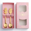 2pcs /Pack Christmas Stainless Steel Spoon Tableware Gift Set, Color: Pink Box Golden Gingerbread+Snowman