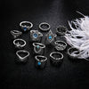 13pcs/set Vintage Diamond Engraved Crown Star Gemstone Ring(Silver SKU0737)