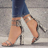 Thick Heeled Serpentine High Heel Sandals, Color:35(Snake Grain)