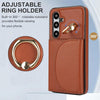 For Samsung Galaxy S25 5G Ring Holder Card Bag Skin Feel Phone Case(Brown)