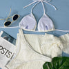 Summer Sexy Halter Bikini Three-piece Suit Solid Lace-up Swimsuit with Breasts Pad, Size: XL(White)