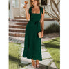 Women Elegant Slit Dress Commuting Sleeveless Knot Suspender Dress, Size: S(Dark Green)