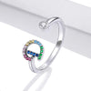 S925 Sterling Silver 26 English Letters Colorful Zircon Women Open Ring, Style:D