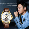 OLEVS 6663 Men Multifunctional Waterproof Hollow Leather Strap Mechanical Watch(White + Brown)
