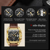 OLEVS 9925 Men Square Dial Multifunctional Waterproof Quartz Watch(Black + Gold)