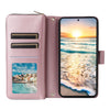 For Samsung Galaxy S23 5G Nine-card Slots Zipper Wallet Bag Leather Phone Case(Rose Gold)