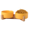 Elevated Ceramic Double Pet Bowl, Bamboo Stand, 850ml, Yellow