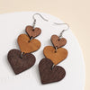 5pairs Wooden Carved Heart Shape Stitching Long Earrings(1)