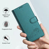 For Samsung Galaxy A56 5G Cat Rat Embossed Pattern RFID Leather Phone Case with Lanyard(Peacock Green)