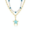 Angel Eyes Pendant Layered Necklace, Model: N2210-2 Double-layer Pentagon Pendant