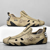 Men Sneakers Large Size Soft Sole Lazy Hollow Leather Shoes All-Match Peas Shoes, Size: 48(Khaki)