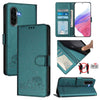 For Samsung Galaxy A56 5G Cat Rat Embossed Pattern RFID Leather Phone Case with Lanyard(Peacock Green)