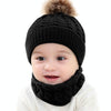 Knitted Warm Round Machine Cap Protects Ear Bonnet Baby  Winter Hats Caps + Scarf Suits(Black)