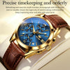 OLEVS 2872 Men Three Eyes Six Needles Chronograph Waterproof Quartz Watch(Blue + Gold)