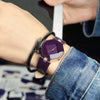 Gem Cut Geometry Crystal Leather Quartz Wristwatch Fashion Watch for Ladies(Purple)