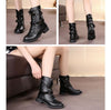 Female Martin Boots Riveted Belt Buckle Flat Bottom Boots, Size: 39(Black)
