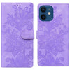 For iPhone 12 Lace Floral Embossed Magnetic Buckle Leather Phone Case(Purple)
