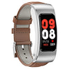 K60 1.08 inch Leather Band Earphone Detachable Life Waterproof Smart Watch Support Bluetooth Call(Brown Silver)