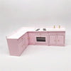 1:12 Mini Doll House Kitchen Cabinet Dining Table Sink Combination Model Toy(Pink)