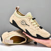 Spring And Summer Men Casual Breathable Peas Shoes Leather Pigskin Lazy Sneakers, Size: 44(Beige)