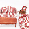 1:12 Mini Doll House Furniture Decoration Striped Sofa Model Set(Orange Red Gold)
