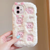 For iPhone 12 Embroidered Plush TPU Phone Case(Beige Pink Pig)