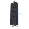 T14 2m 2500W 3 Plugs + 3-USB Ports Multifunctional Socket With Switch, Specification: US Plug (Black)