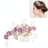 Fashion Flower Hair Combs Headdress Prom Bridal Wedding Hair Accessories Gold Leaves Hair Jewelry Hair Pins(Purple big size)