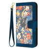 For iPhone 13 Pro Floral Pattern Leather Phone Case with Lanyard(Dark Blue)