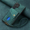 For Samsung Galaxy S25 Ultra 5G Retro Card Wallet Fold Leather Phone Case with Strap(Green)