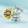 Cute Bear Sunflower DIY Beads S925 Sterling Silver Bracelet Accessories