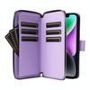 For iPhone 14 / 13 Nine-card Slots Zipper Wallet Bag Leather Phone Case(Light Purple)