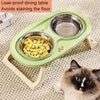 Collapsible Double Pet Bowl, Green, Raised, Portable, Cat & Dog
