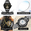 JIN SHI DUN 8812 Women Simple Hollowed Waterproof Automatic Mechanical Watch(Black Steel Strip)