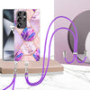 For Samsung Galaxy S25 Ultra 5G Electroplating IMD Splicing Dual-side Marble TPU Phone Case with Lanyard(Light Purple)