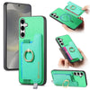 For Samsung Galaxy S25 Ultra 5G Retro Cross Leather Ring Horizontal Insert Card Bag MagSafe Phone Case(Green)