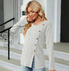 Autumn And Winter Round Neck Button Split Loose Long-Sleeved T-Shirt Top, Size: S(Light Grey)