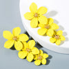 1 Pair Multilayer Flower Earrings Alloy Paint Long Earrings(Yellow)