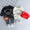 Autumn and Winter Fleece Cartoon Bear Pattern Children Long Sleeve Pullover Top + Pants Set, Height:90cm(Black)