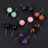1 Pairs DIY Simple Round Natural Agate Stone Women All-match Stud Earrings(Blue Sandstone)