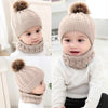 Knitted Warm Round Machine Cap Protects Ear Bonnet Baby  Winter Hats Caps + Scarf Suits(Beige)