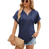 Ladies Summer Hooded Button Loose Short Sleeve T-Shirt Blouse, Size: M(Navy)